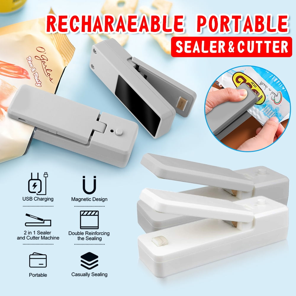 1Pack Mini Bag Sealer, Portable Heat Vacuum Sealers Plastic Sealer, 2 in 1 Heat Seal and Cutter Mini Food Sealer For Plastic Bags Food Storage, White