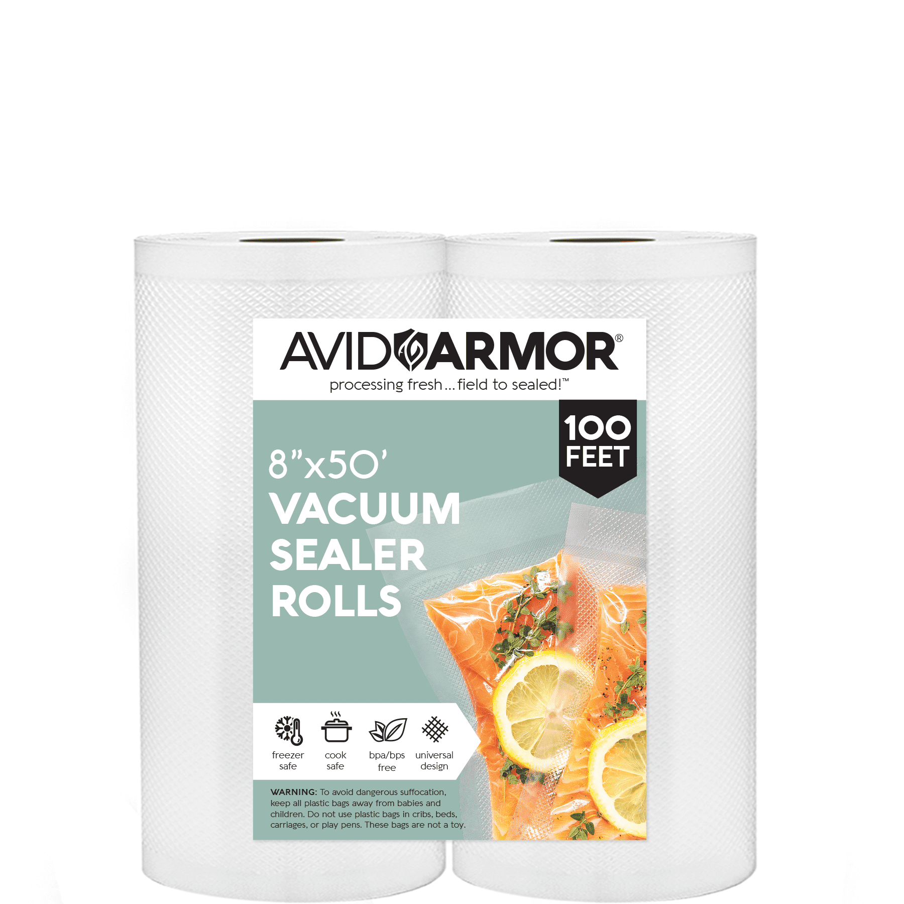 Avid Armor 2 Pack 8" x 50' Vacuum Sealer Bags, BPA Free Food Saver Bags, Custom Size Vacuum Seal Bags